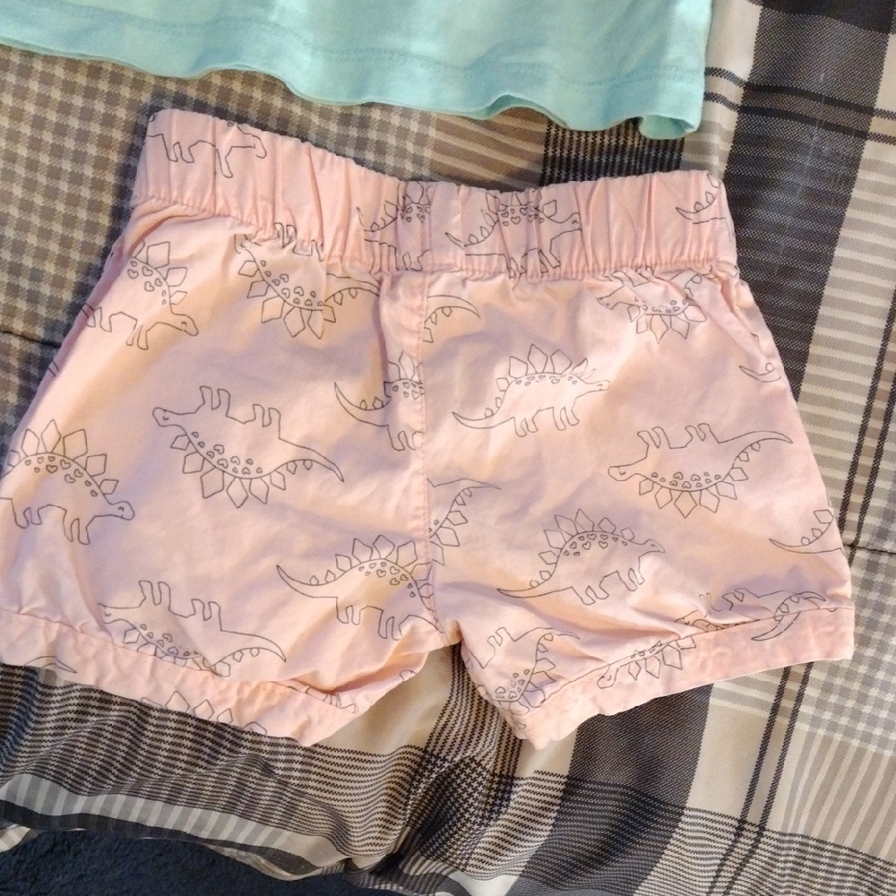 Girls' Aqua Ruffle Neck Top with Pink Dino Shorts - Picture 9 of 13